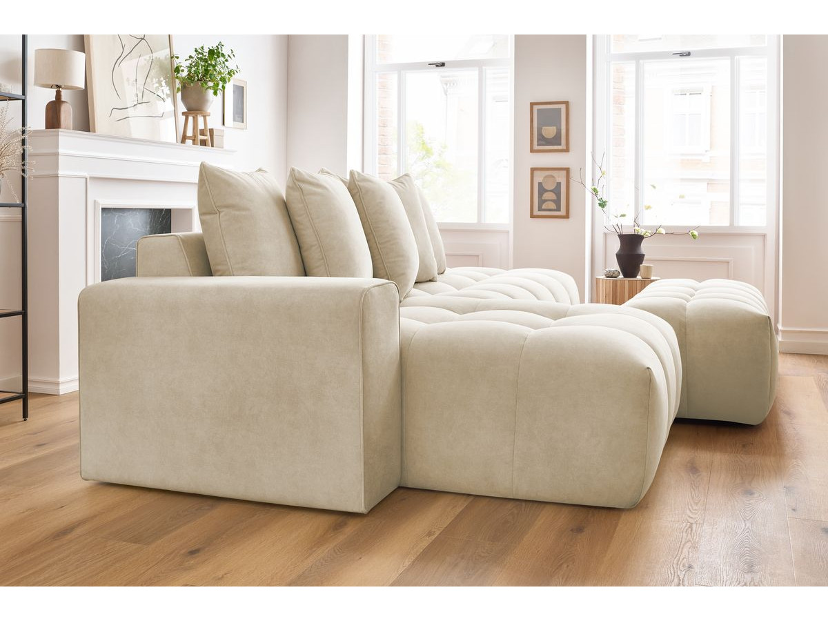 Bobochic Mont-blanc Ecksofa mit Pouf Samt Beige Ecke links