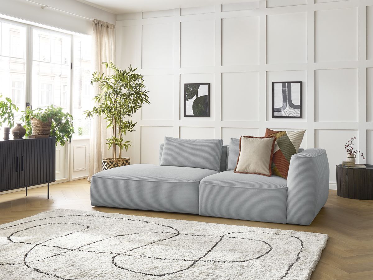 Bobochic Leopold Sofa 3-Sitzer Cordsamt Hellgrau Armlehne rechts
