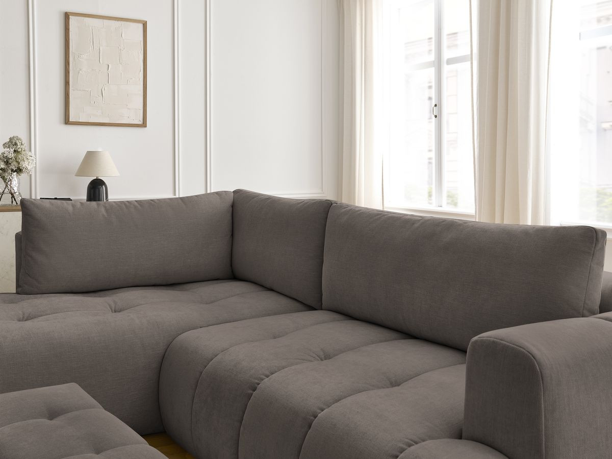Bobochic Fuji Ecksofa mit Schlaffunktion und Bettkasten und Pouf 282 × 204 cm Stoff Taupe Ecke links