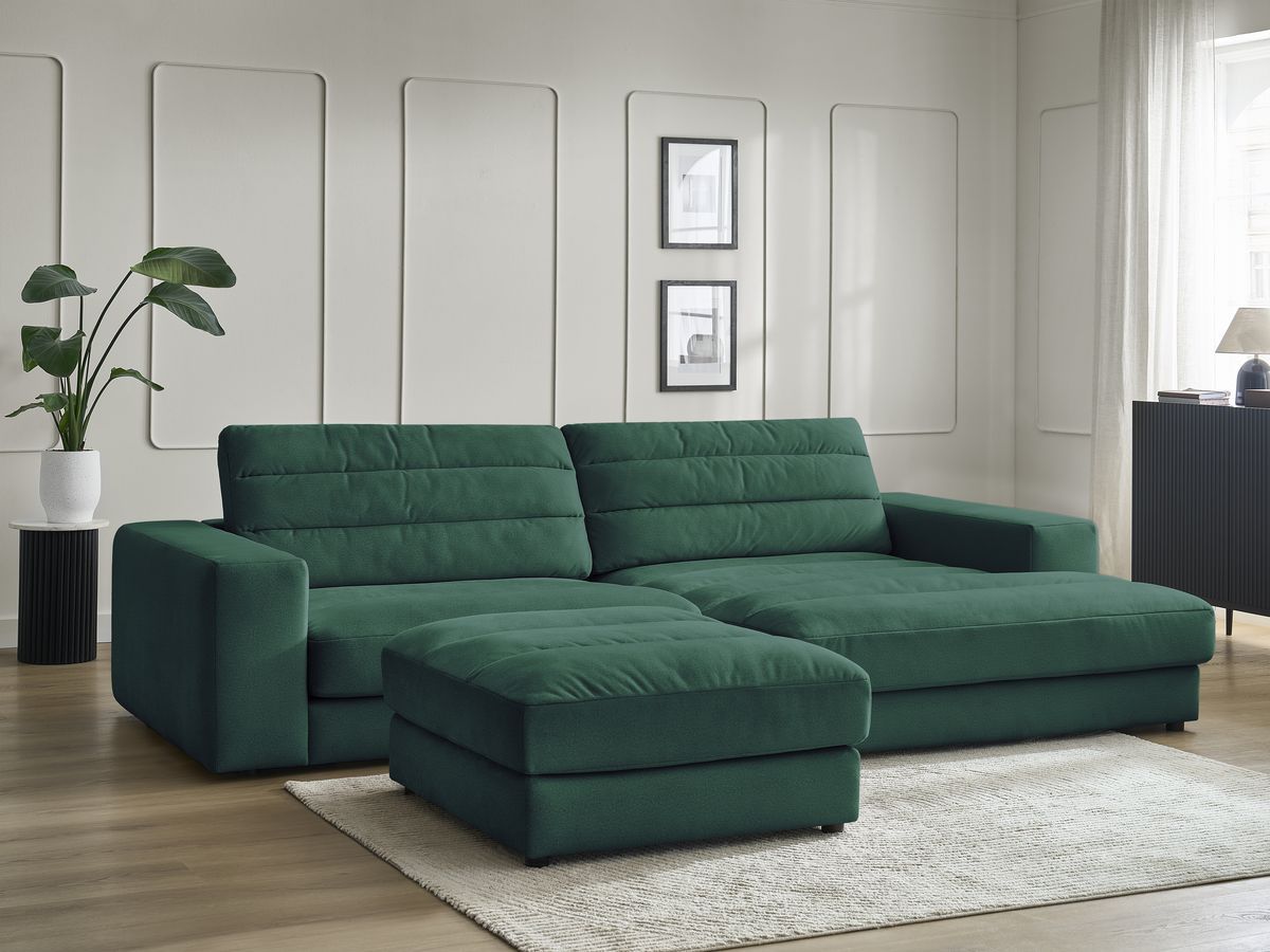 Bobochic Sierra Ecksofa mit Pouf Samt Dunkelgrün Ecke rechts