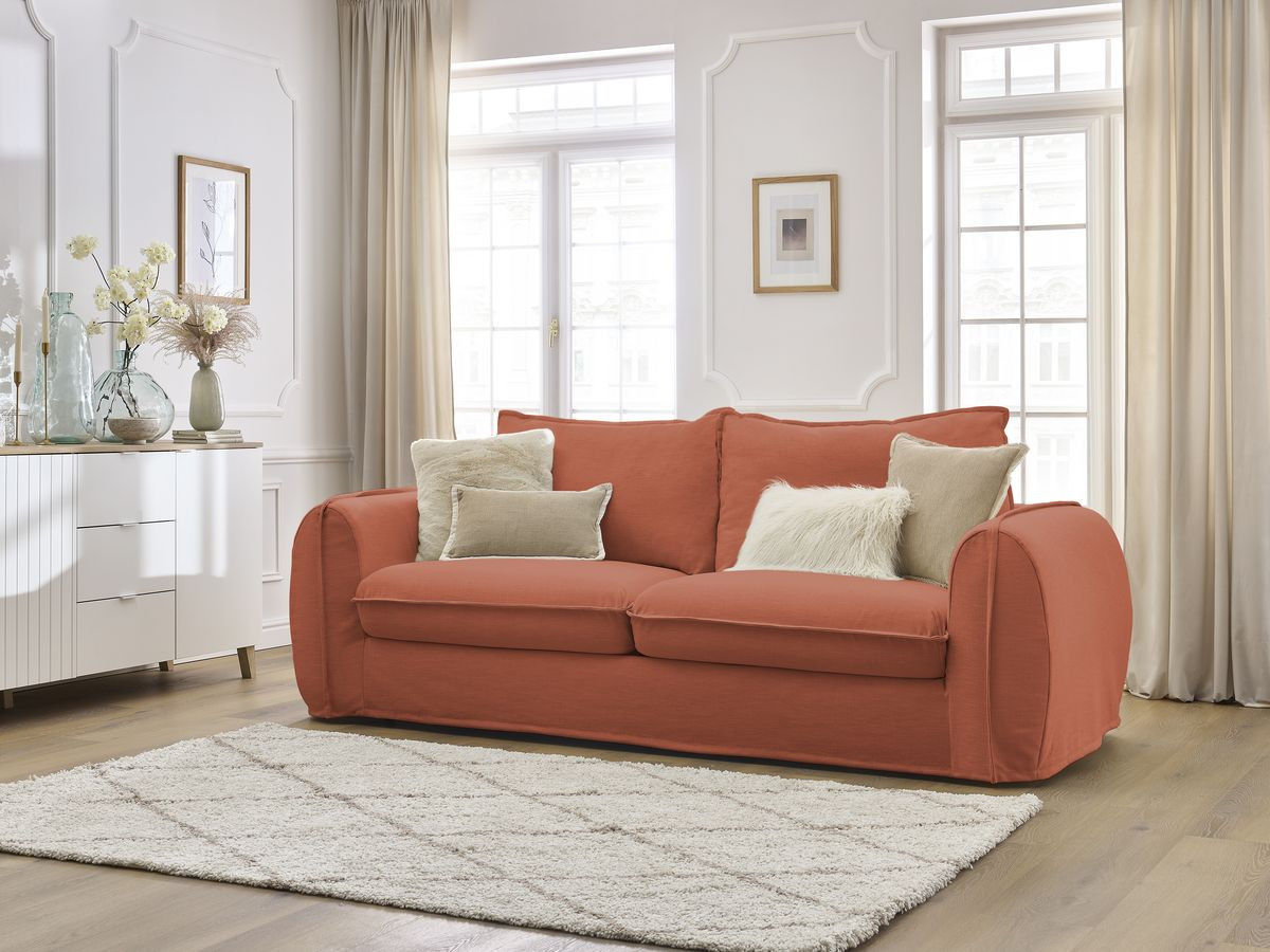 Bobochic Archimede Schlafsofa 3-Sitzer Stoff Orange, Liegefläche 140 × 194 cm