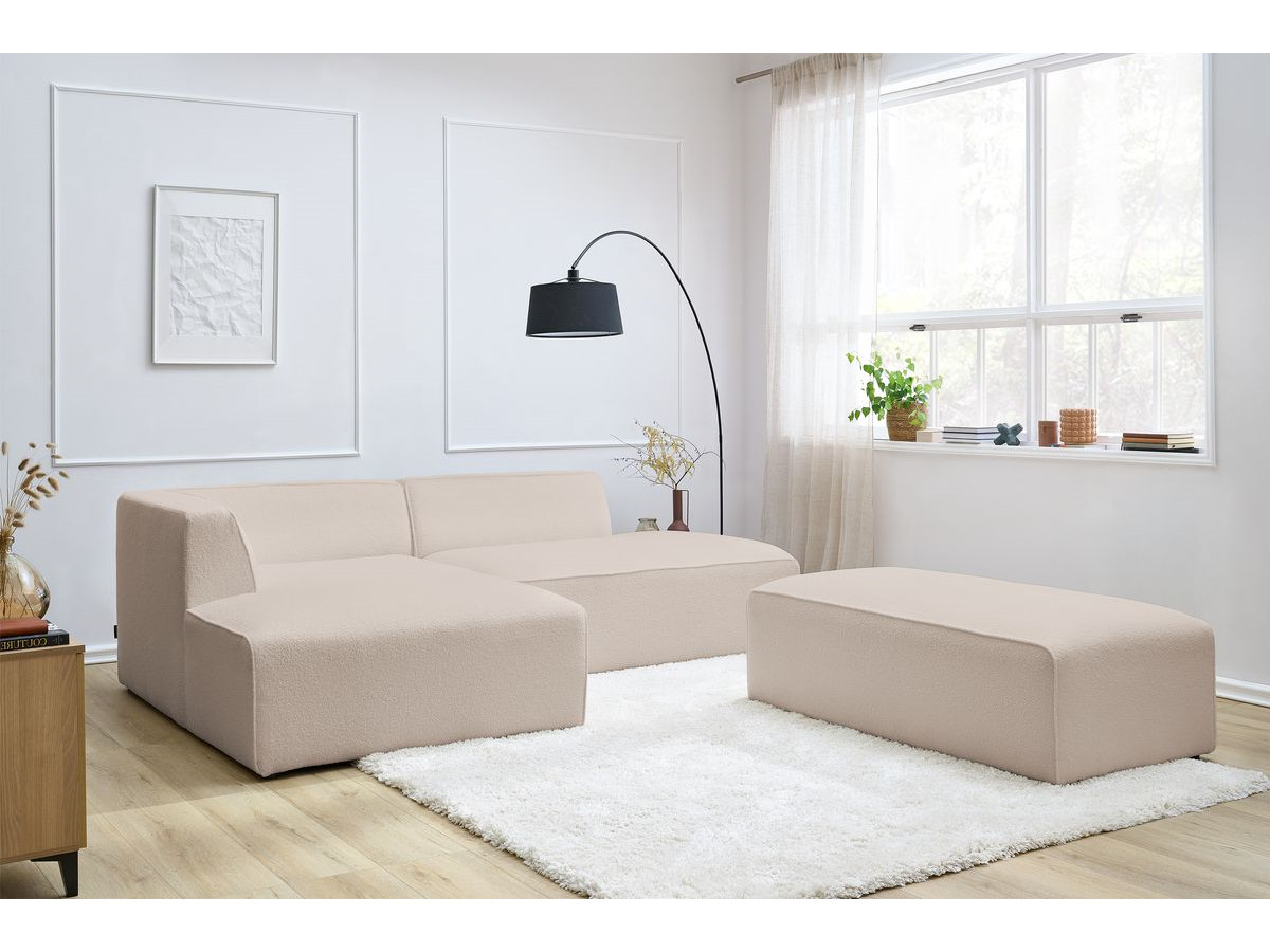 Bobochic Megeve Ecksofa mit Schlaffunktion und Pouf Bouclé-Stoff Beige Ecke links