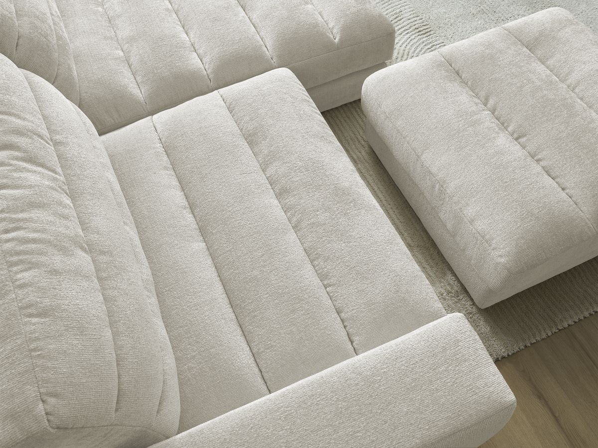 Bobochic Sierra Ecksofa mit Pouf Strukturstoff Beige Ecke rechts
