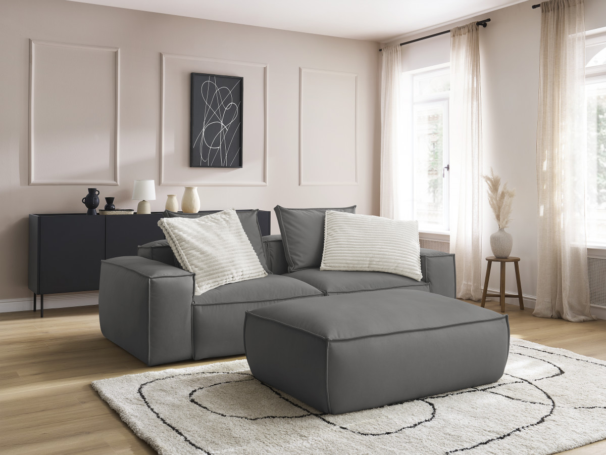 Bobochic Boheme Sofa 4-Sitzer mit Pouf Kunstleder Dunkelgrau