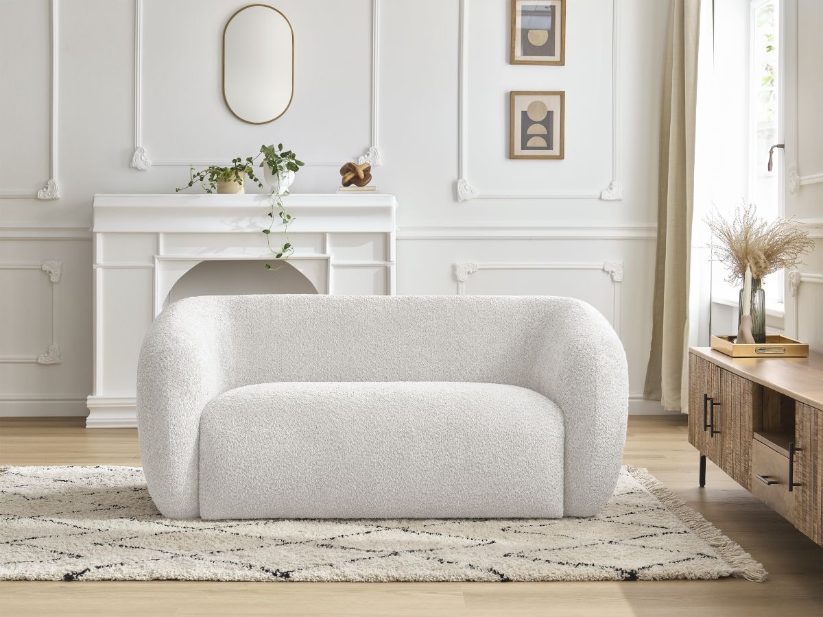 Bobochic Celine Sofa 2-Sitzer Bouclé-Stoff Weiß