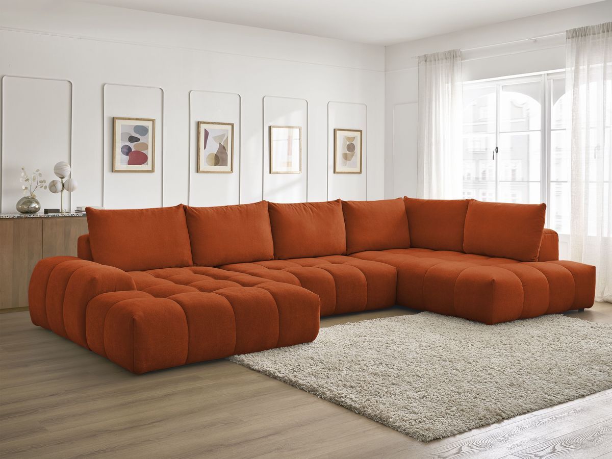 Bobochic Everest Wohnlandschaft, 6 Kissen Strukturstoff Orange Ecke links