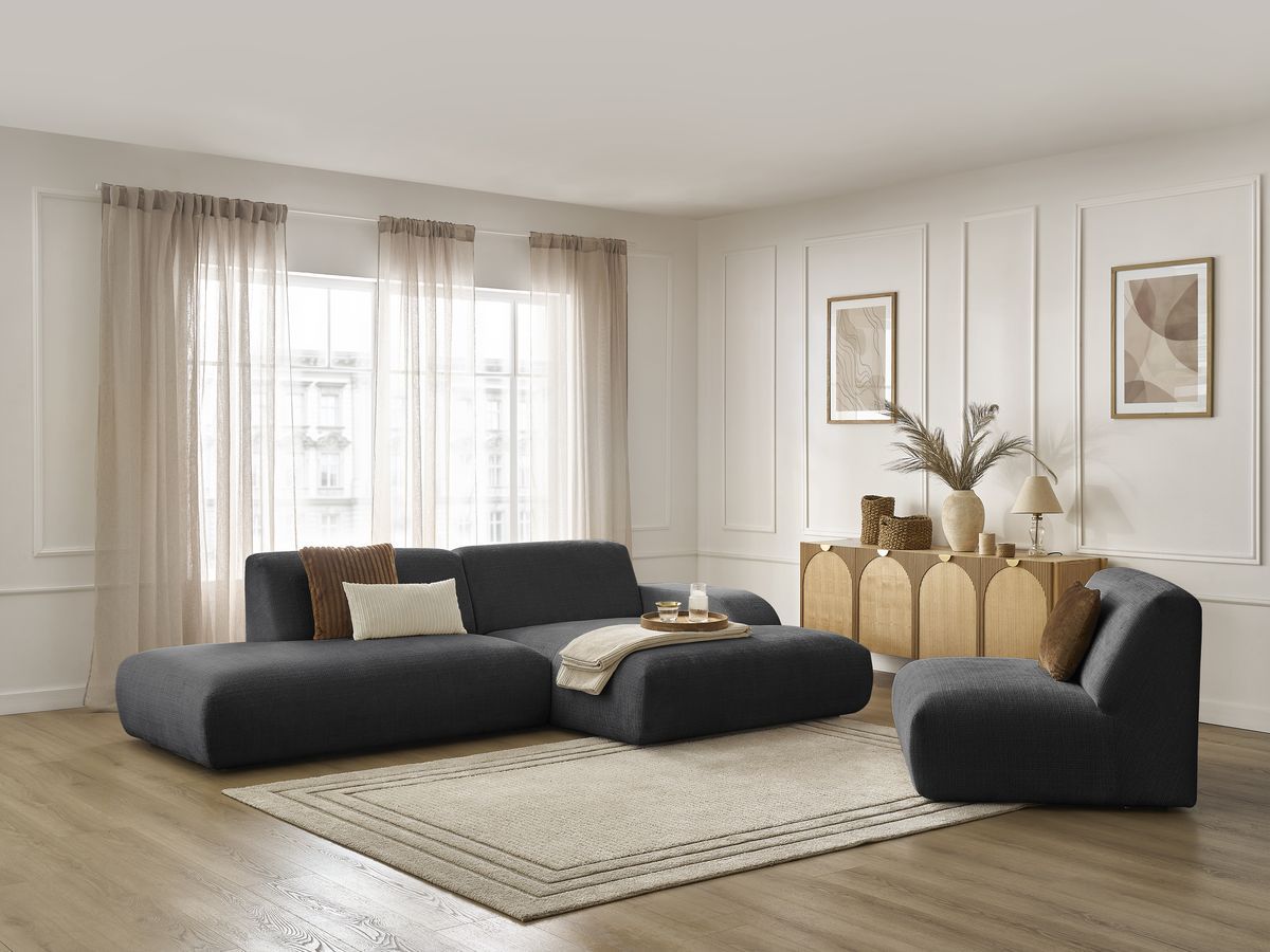 Bobochic Sirius Ecksofa 405 × 170 cm Strukturstoff Schwarz Ecke rechts