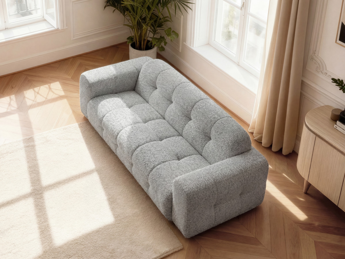 Bobochic Laura Sofa 3-Sitzer Melange-Stoff Hellgrau