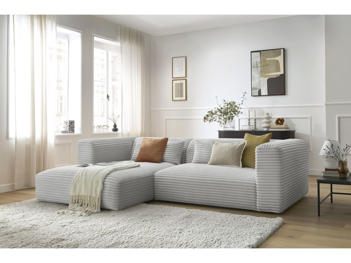 Bobochic Harry Ecksofa Breitcord weich Hellgrau Ecke links