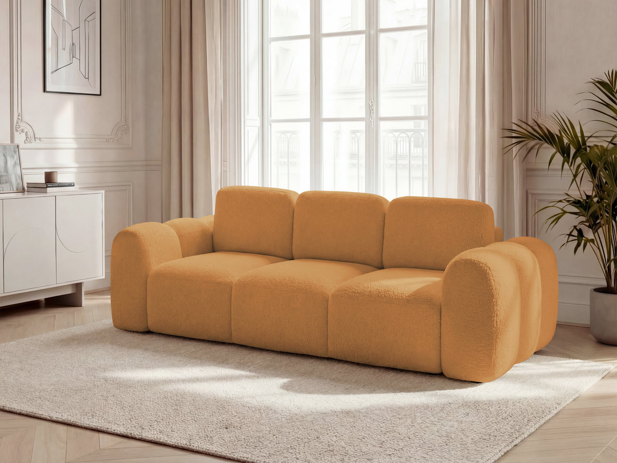 Bobochic Montaigne Schlafsofa 3-Sitzer mit Bettkasten Bouclé-Stoff Gelb