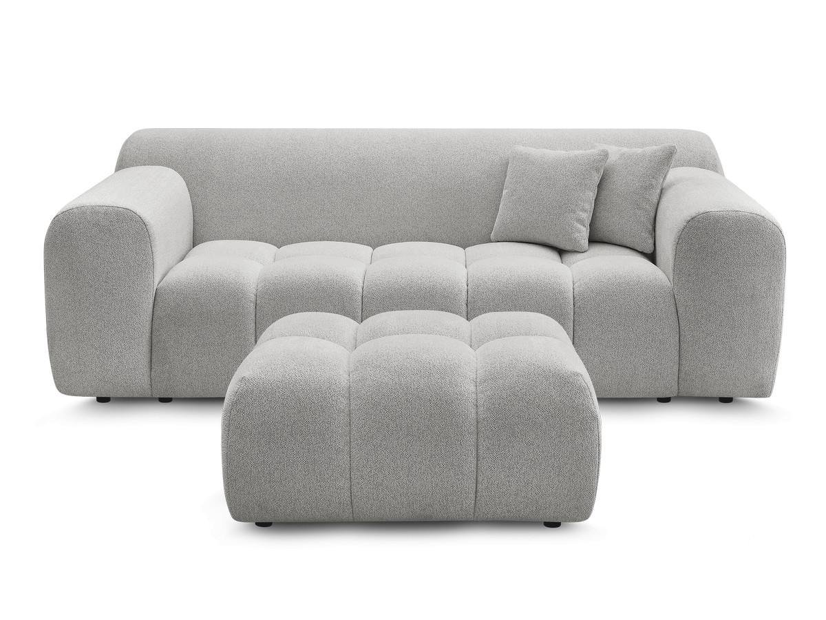 Bobochic Melisse Sofa 2-Sitzer mit Pouf Melange-Stoff Hellgrau