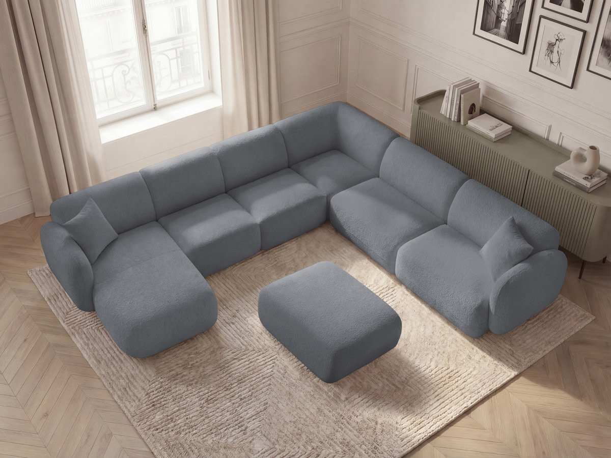 Bobochic Anda Wohnlandschaft mit Pouf 373 × 289 cm Chenille Grau Ecke rechts