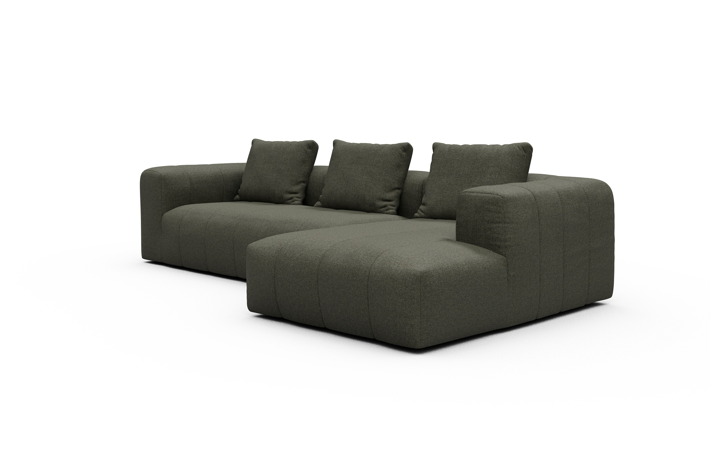 Ecksofa Hugo 2,5-Sitzer Armlehne links mit Chaiselongue Sama-Winter-Moss