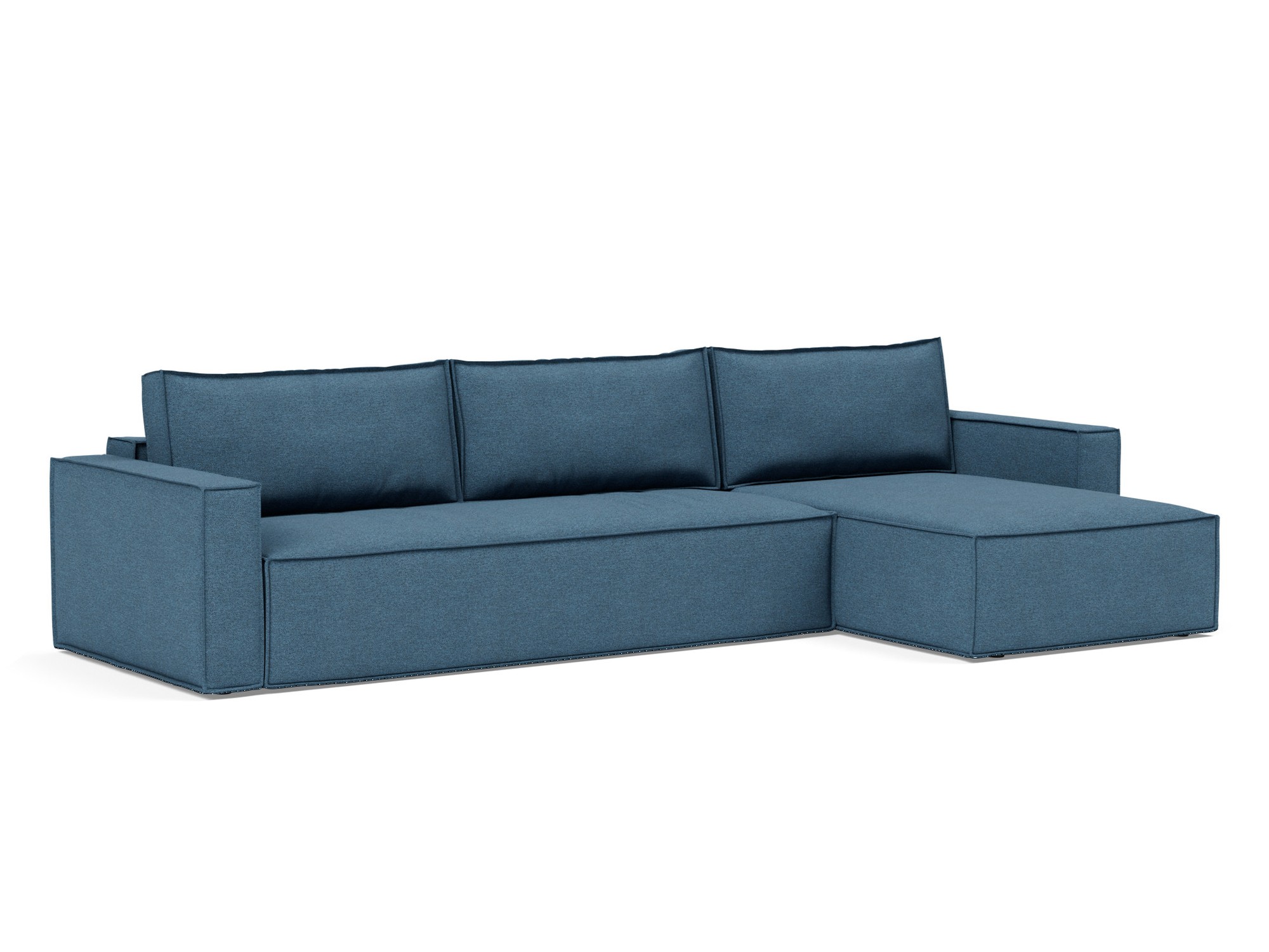 Schlafsofa Newilla mit Chaiselongue Strukturierter Stoff Weda 302-Weda-Blue