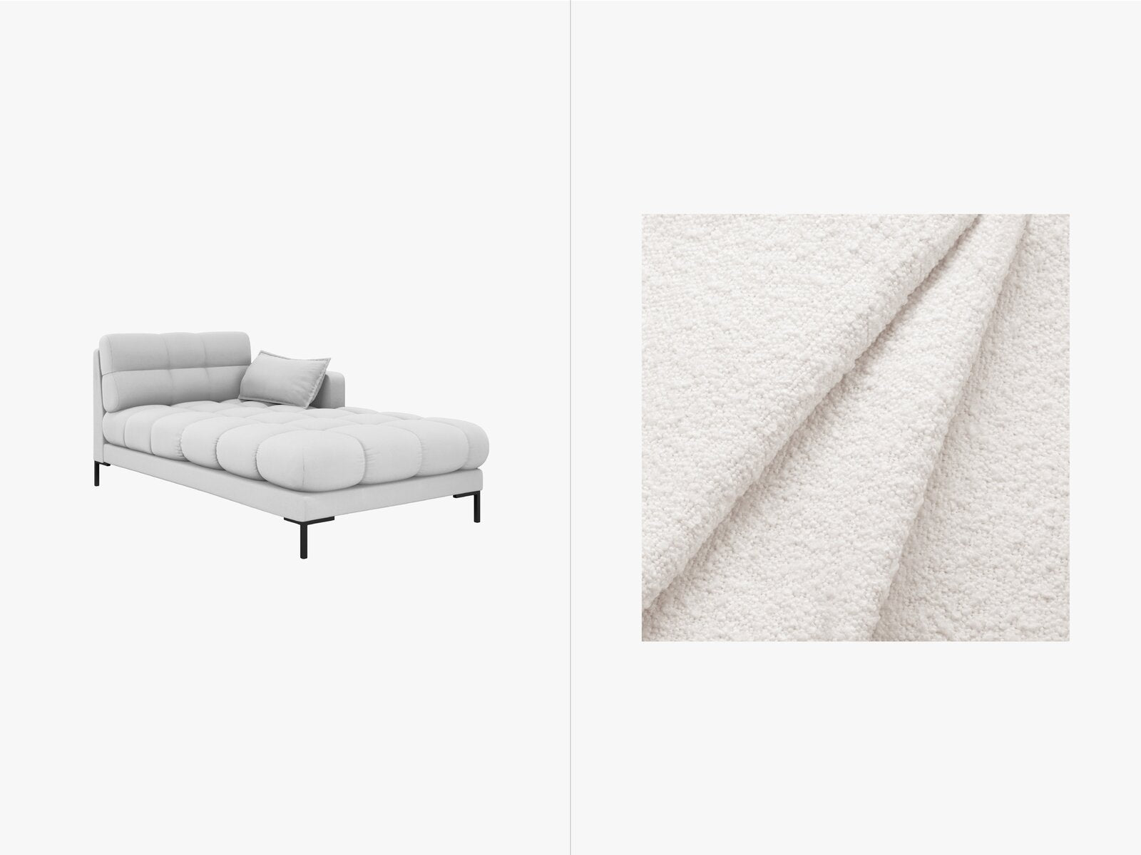 Micadoni Recamiere Mamaia 1-Sitzer Rechts Boucle Baloo Weiß schwarze Beine