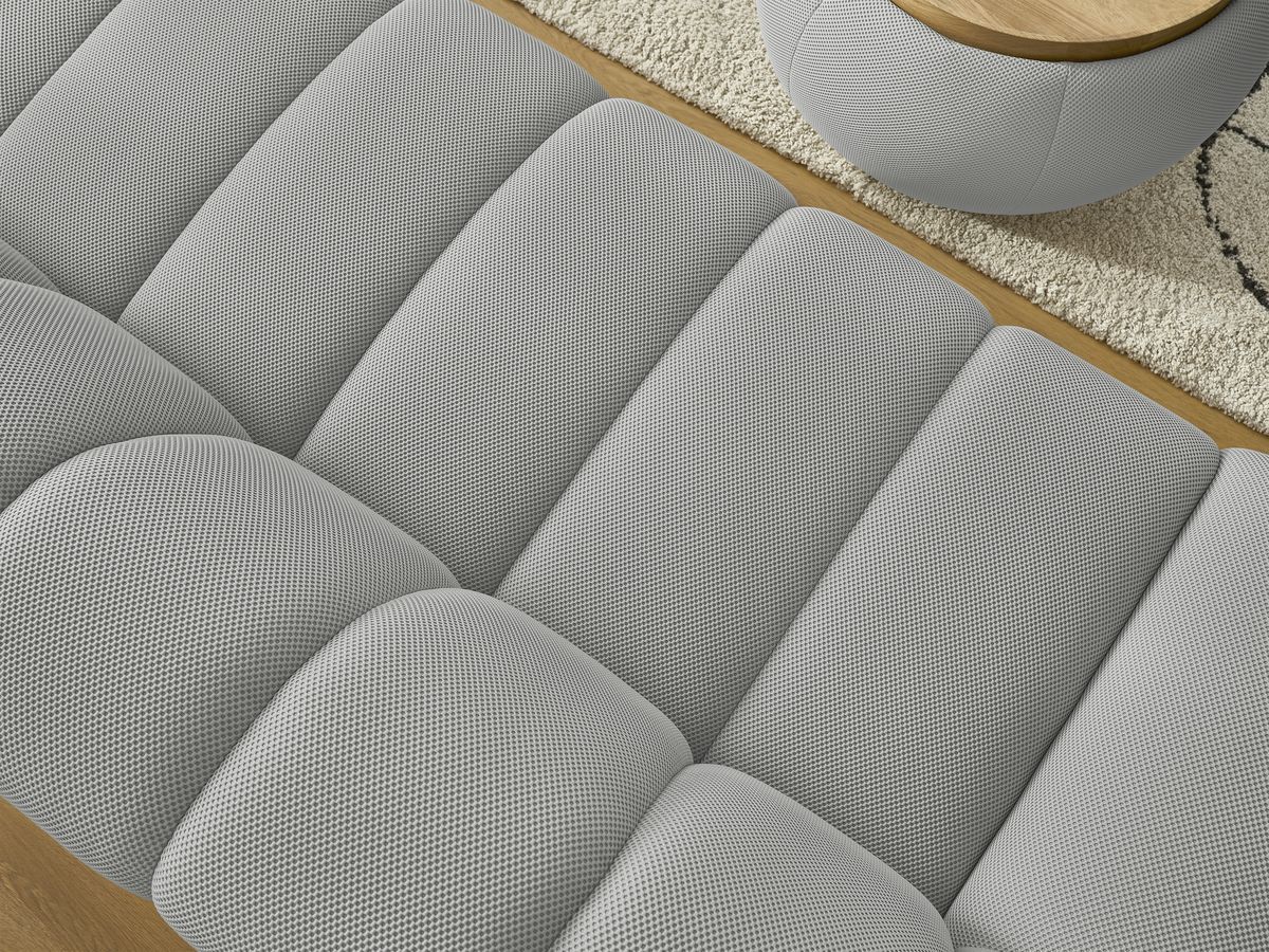 Bobochic Hayden Sofa 2-Sitzer mit Pouf Mesh-Stoff Hellgrau