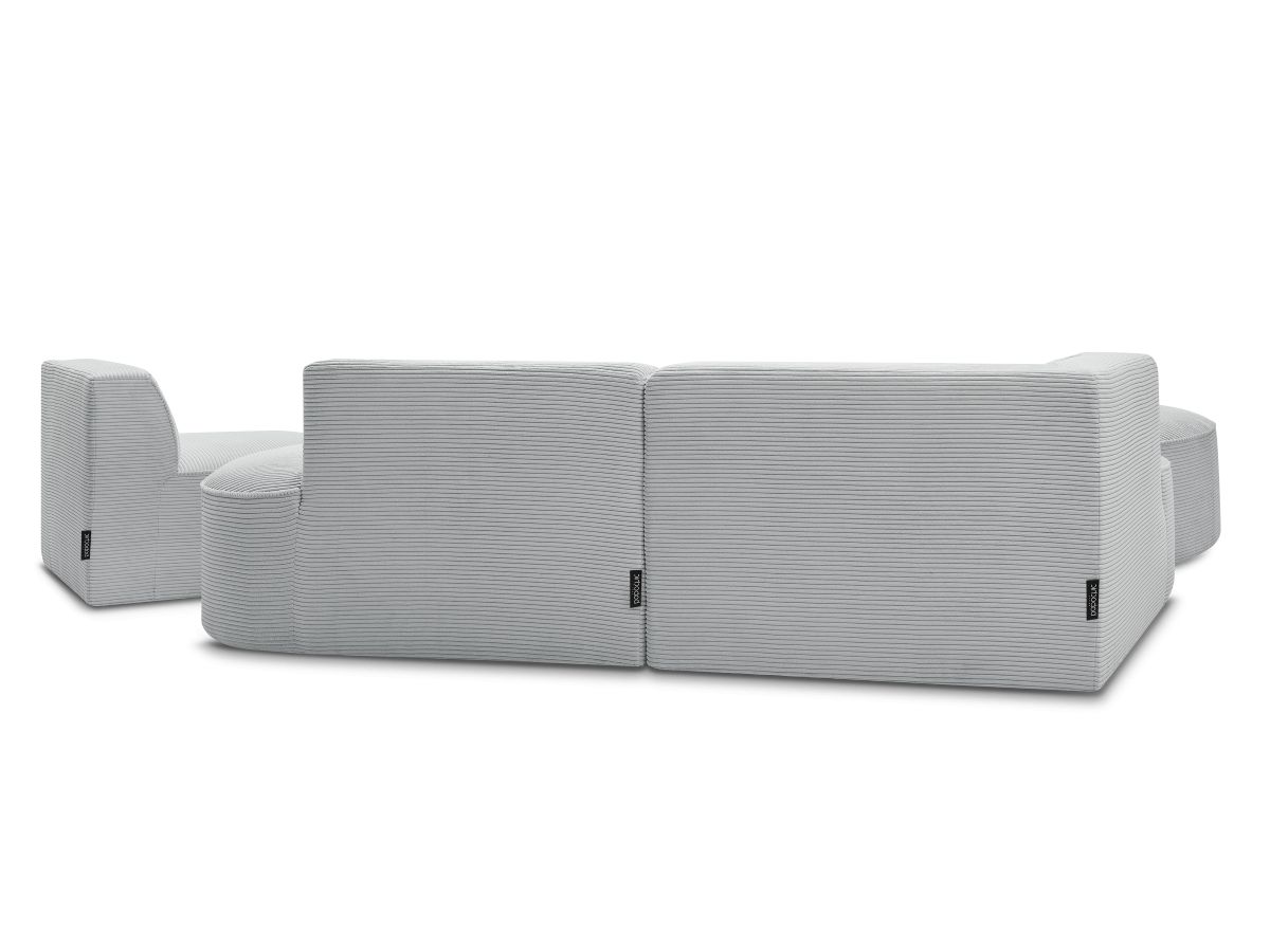 Bobochic Rousseau Ecksofa mit Sofamodul und Pouf Cordsamt Hellgrau Ecke links