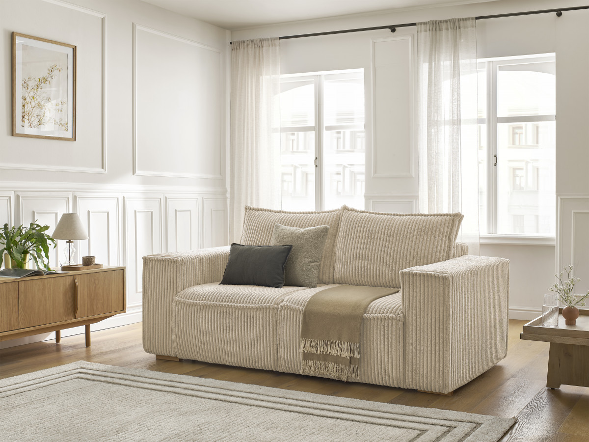 Bobochic Chelsea Schlafsofa 3-Sitzer Cordsamt Taupe, Liegefläche 140 × 200 cm