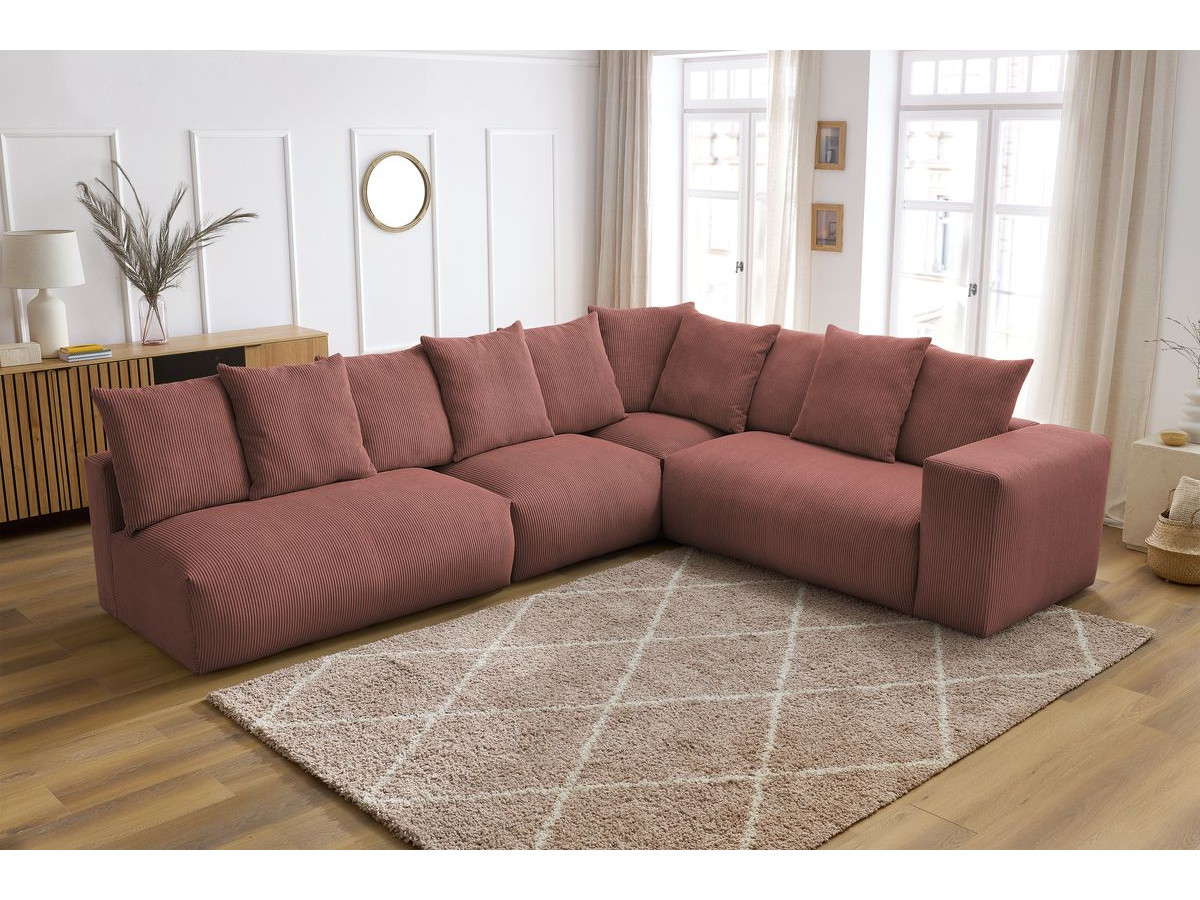 Bobochic Voltaire Ecksofa 322 × 268 cm Cordsamt Rosa Ecke rechts