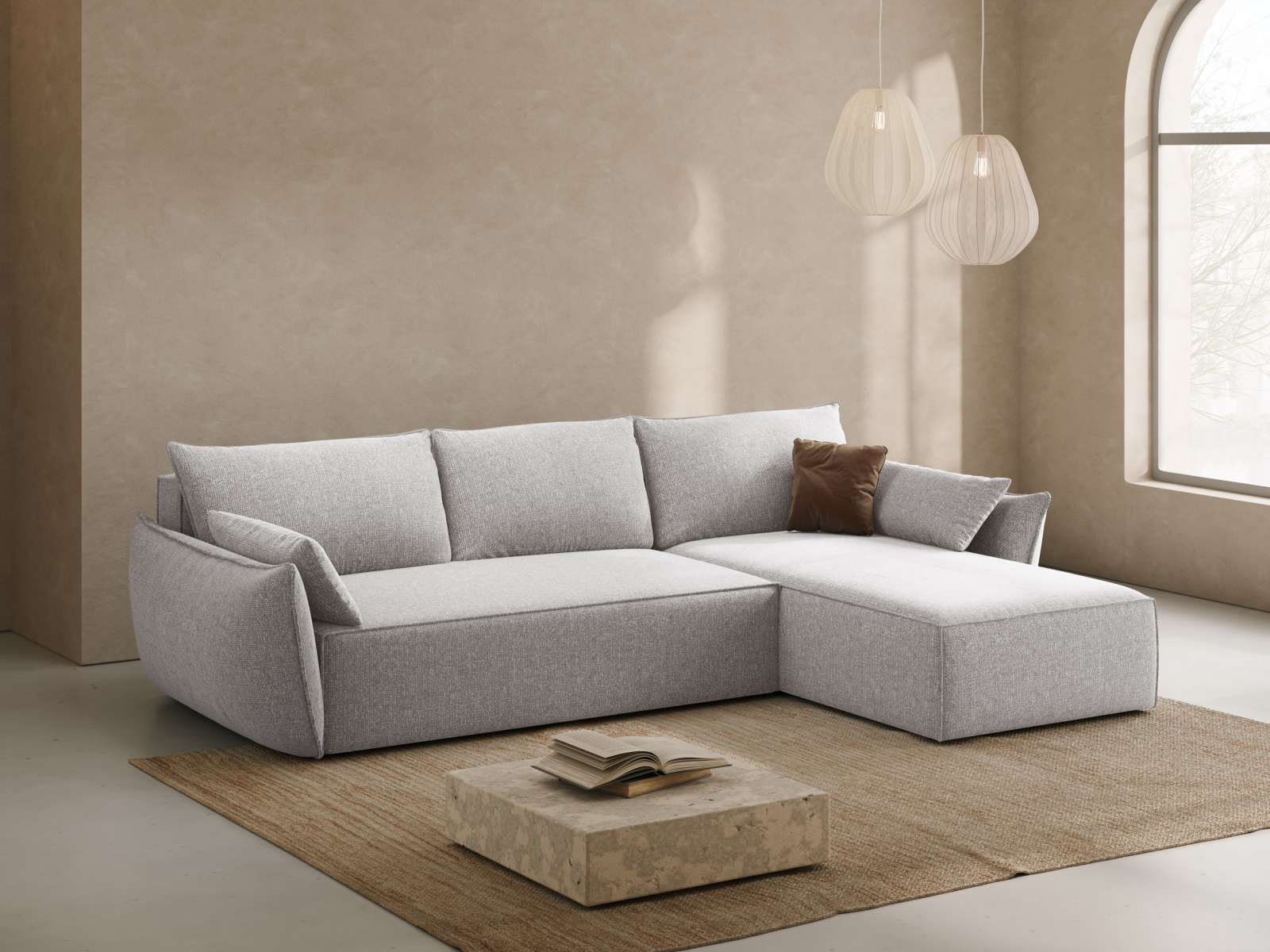 Micadoni Ecksofa Kaelle 4-Sitzer mit Schlaffunktion Rechts Chenille Grau