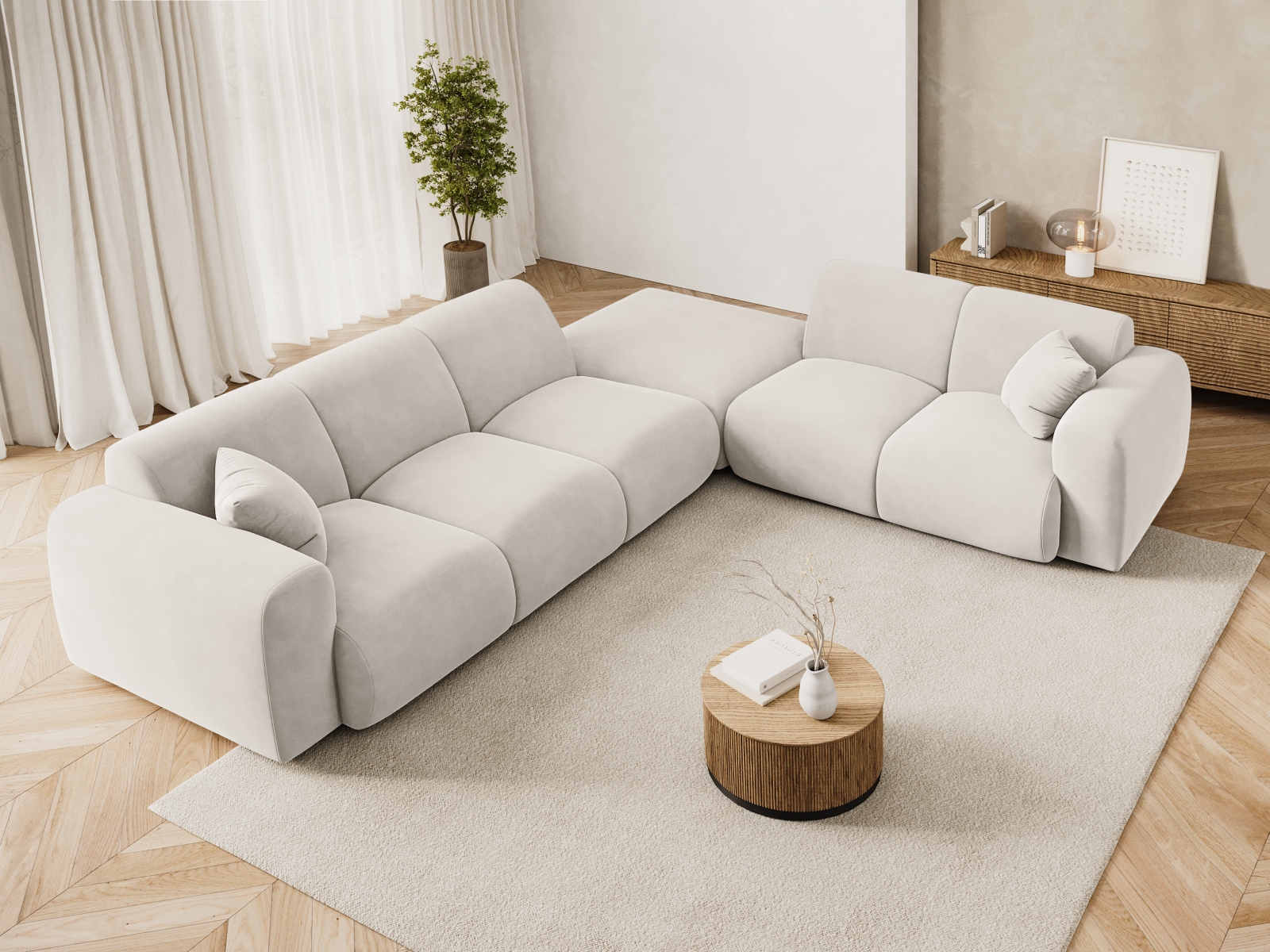 Cosmopolitan Design Ecksofa Nolio 4-Sitzer offen Samt Casino Helles Beige Rechts