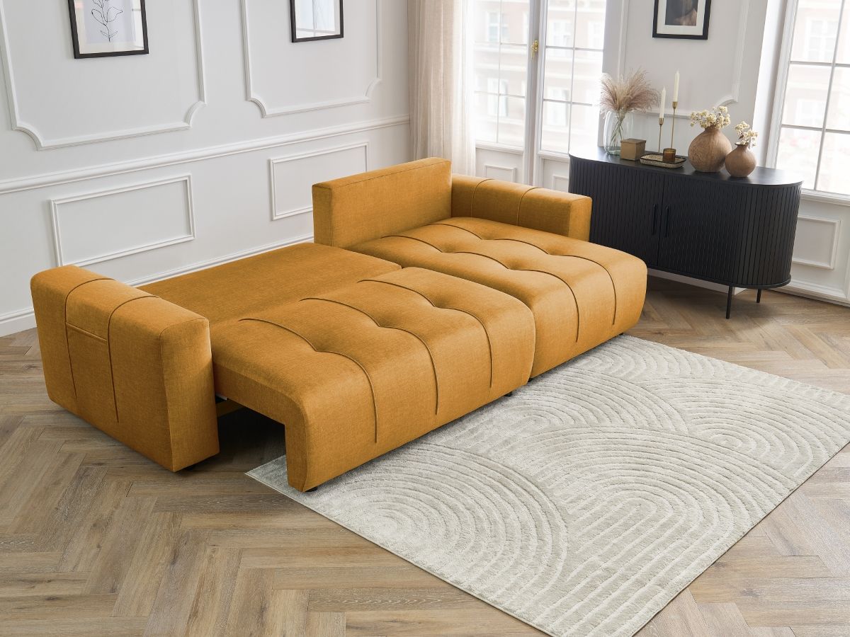 Bobochic Arsene Ecksofa mit Schlaffunktion und Bettkasten 288 × 148 cm Samt Gelb