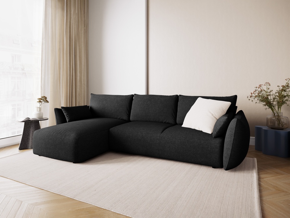 Cosmopolitan Design Ecksofa Matera 4-Sitzer mit Schlaffunktion Chenille Eden Anthrazit Links