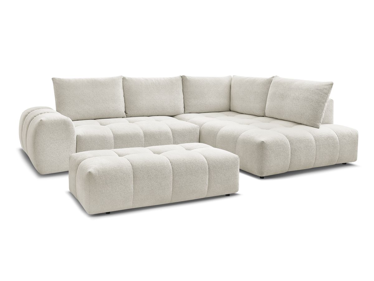 Bobochic Everest Ecksofa mit Schlaffunktion und Bettkasten und Pouf 320 × 212 cm, 5 Kissen