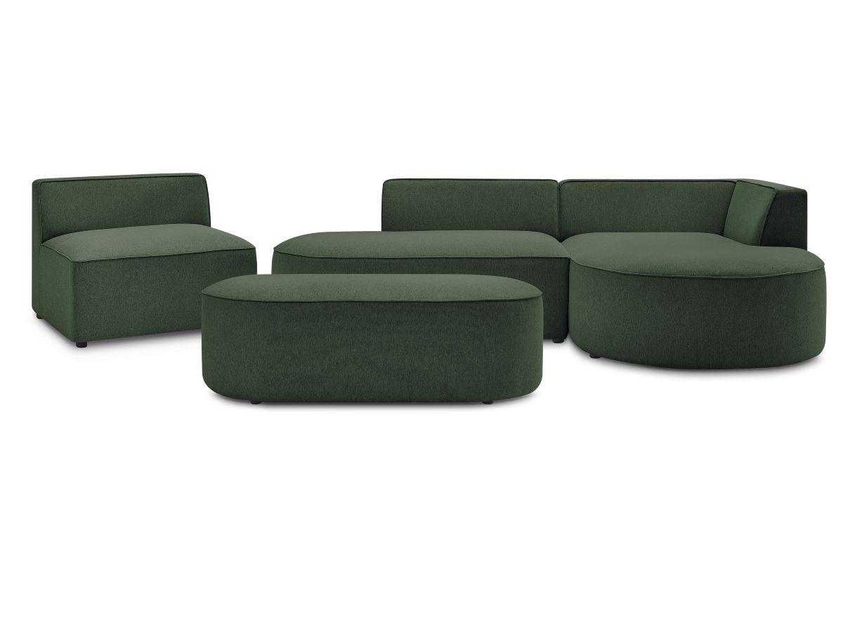 Bobochic Rousseau Ecksofa mit Sofamodul und Pouf Melange-Stoff Grün Ecke rechts