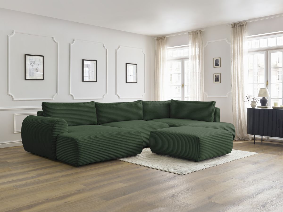 Bobochic Lucien Wohnlandschaft mit Pouf Breitcord weich Grün Ecke links