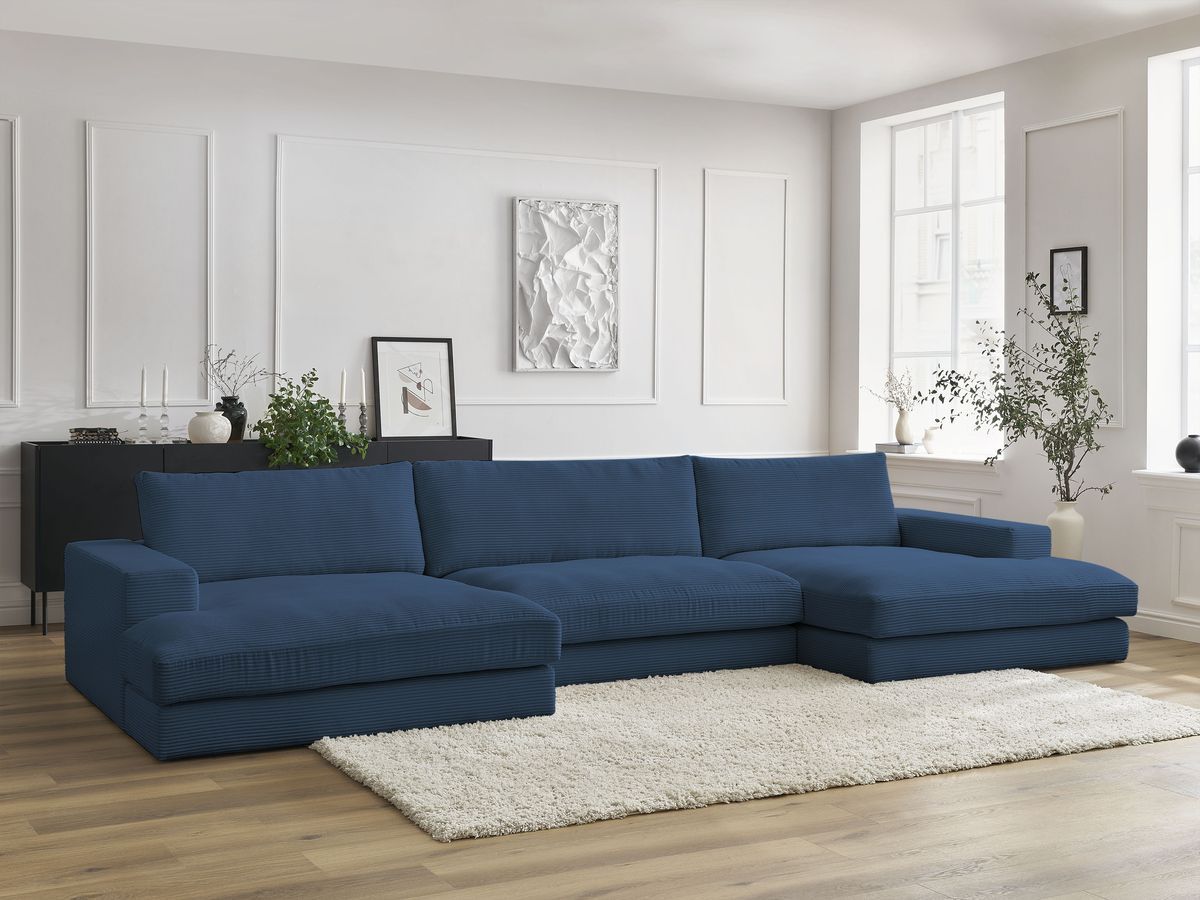 Bobochic Leonard Wohnlandschaft 404 × 159 cm Cordsamt Dunkelblau