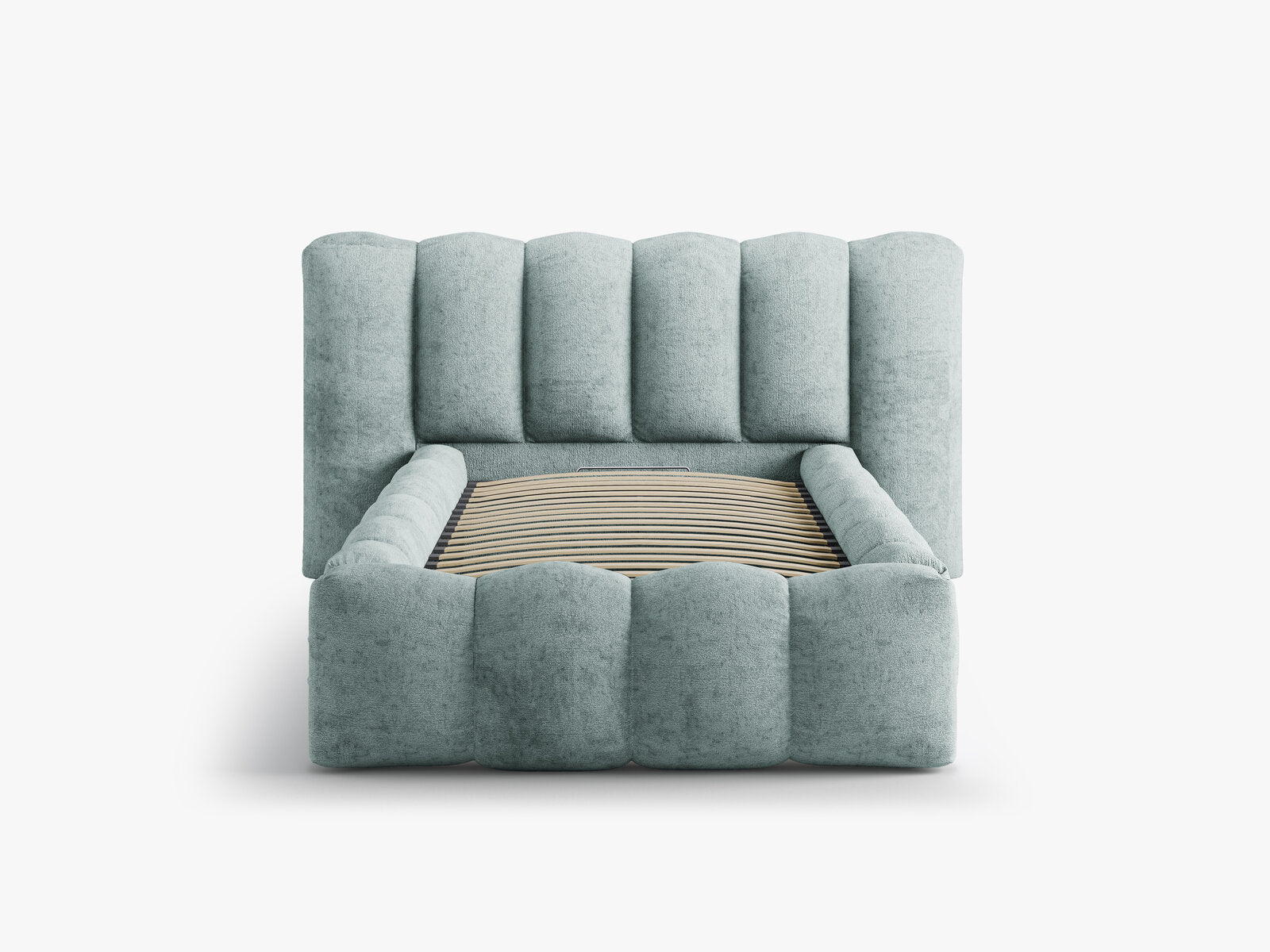 Micadoni Stauraumbett mit Kopfteil Lupine Chenille Perfect Harmony Hellblau 90x200