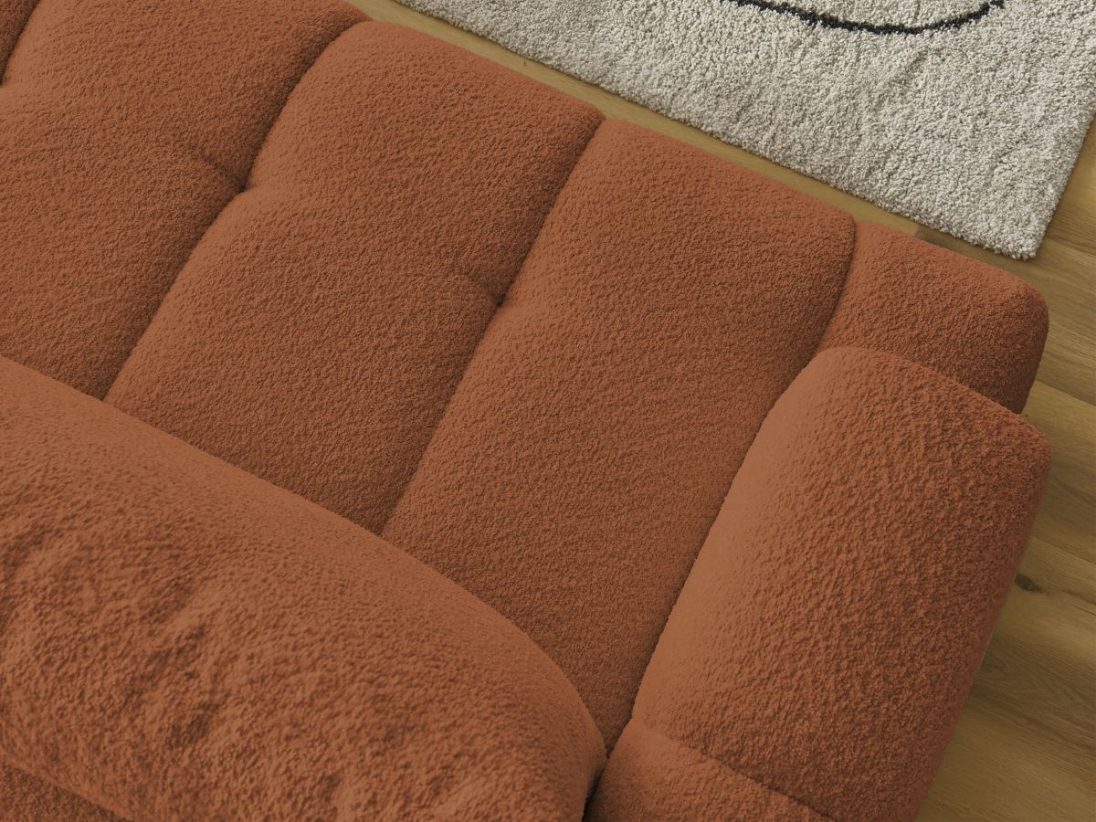 Bobochic Fuji Ecksofa mit Schlaffunktion und Bettkasten 292 × 160 cm Bouclé-Stoff Orange Ecke rechts