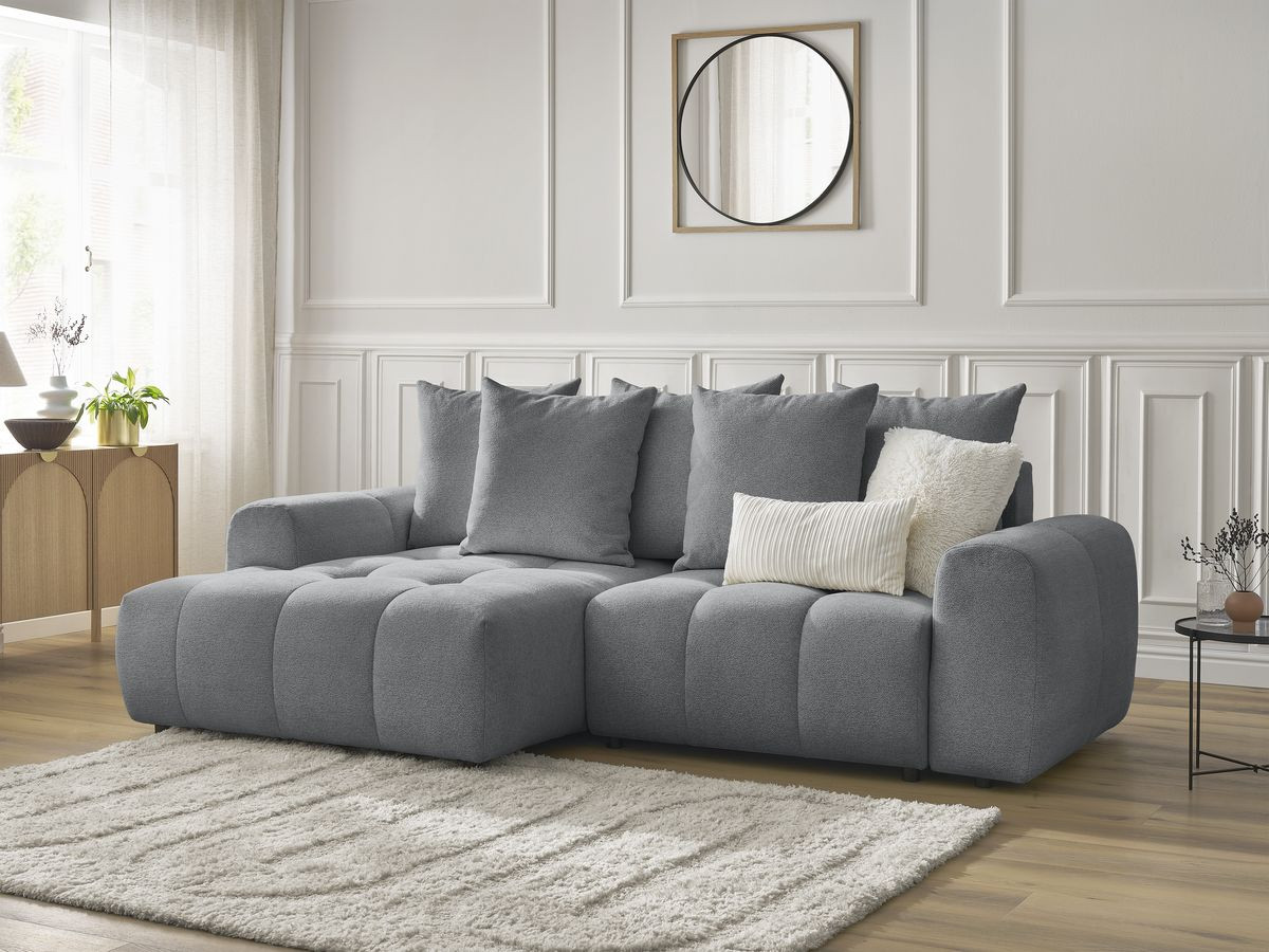 Bobochic Roxelane Ecksofa mit Schlaffunktion und Bettkasten 258 × 150 cm Melange-Stoff Dunkelgrau Ecke links