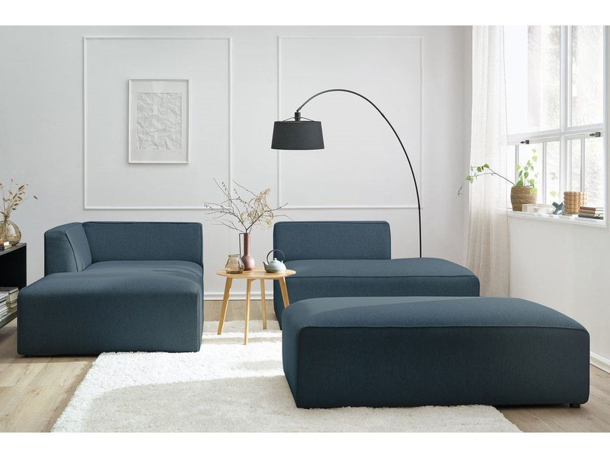 Bobochic Megeve Ecksofa mit Schlaffunktion und Pouf Melange-Stoff Dunkelblau Ecke links
