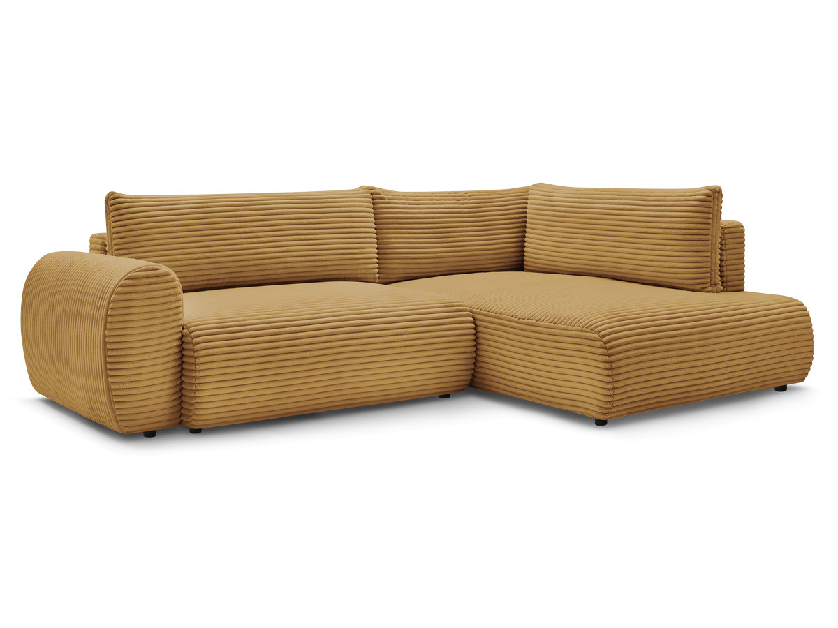 Bobochic Lucien Ecksofa mit Schlaffunktion und Bettkasten 296 × 198 cm Breitcord weich Gelb Ecke rechts