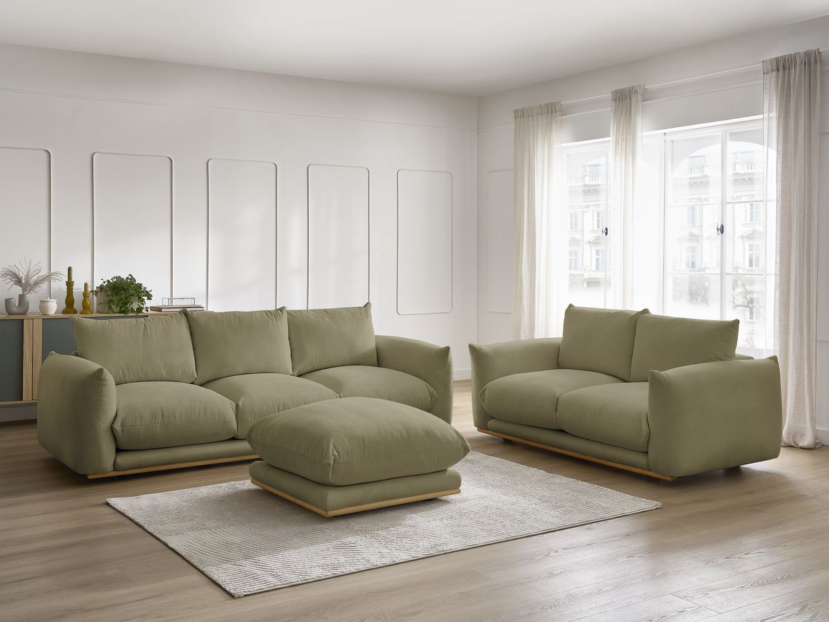 Bobochic Ernest Sofa 6-Sitzer mit Pouf Stoff Grün