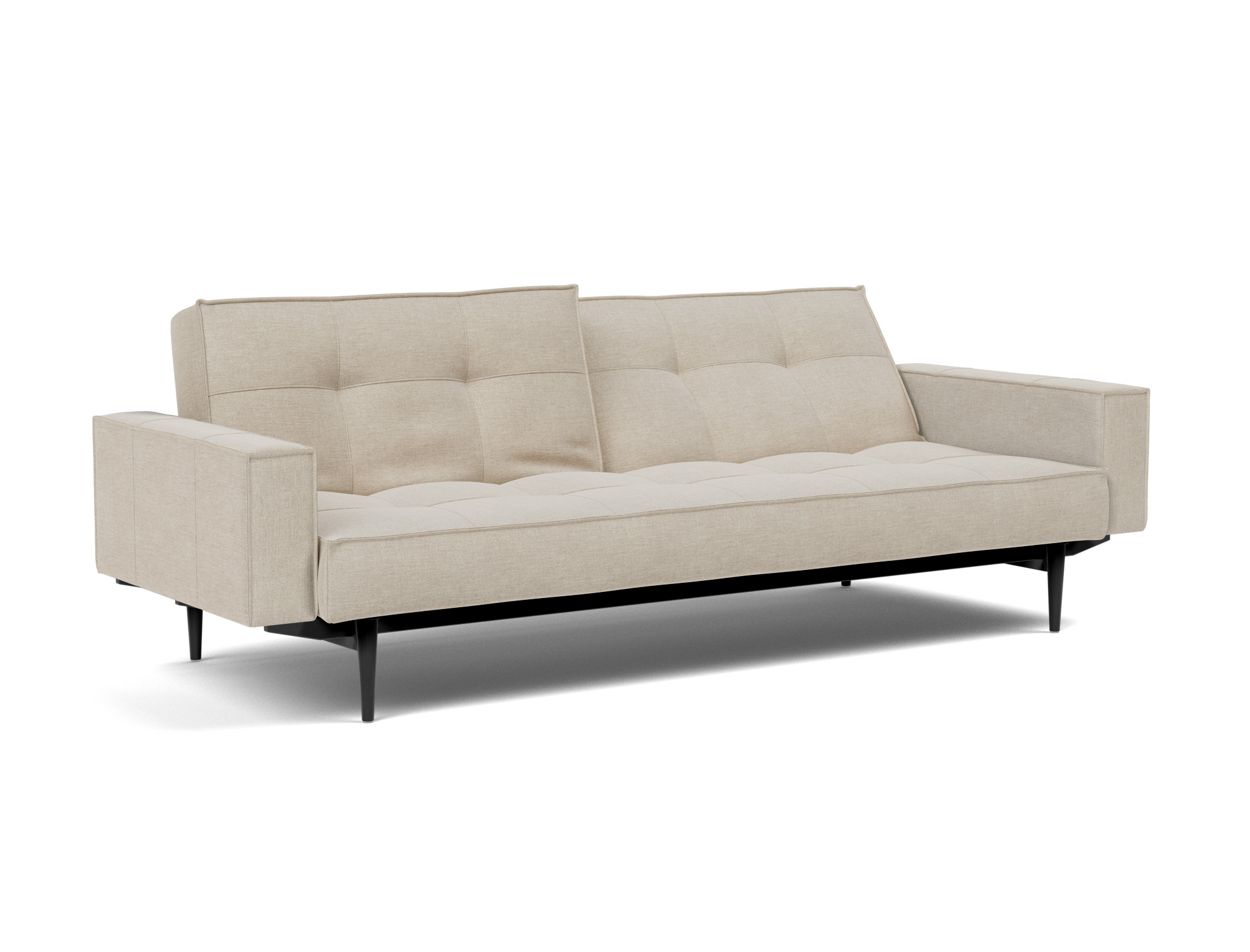 Schlafsofa Splitback mit Armlehnen Flachgewebe Phobos 586-Latte Beine Styletto Eiche schwarz