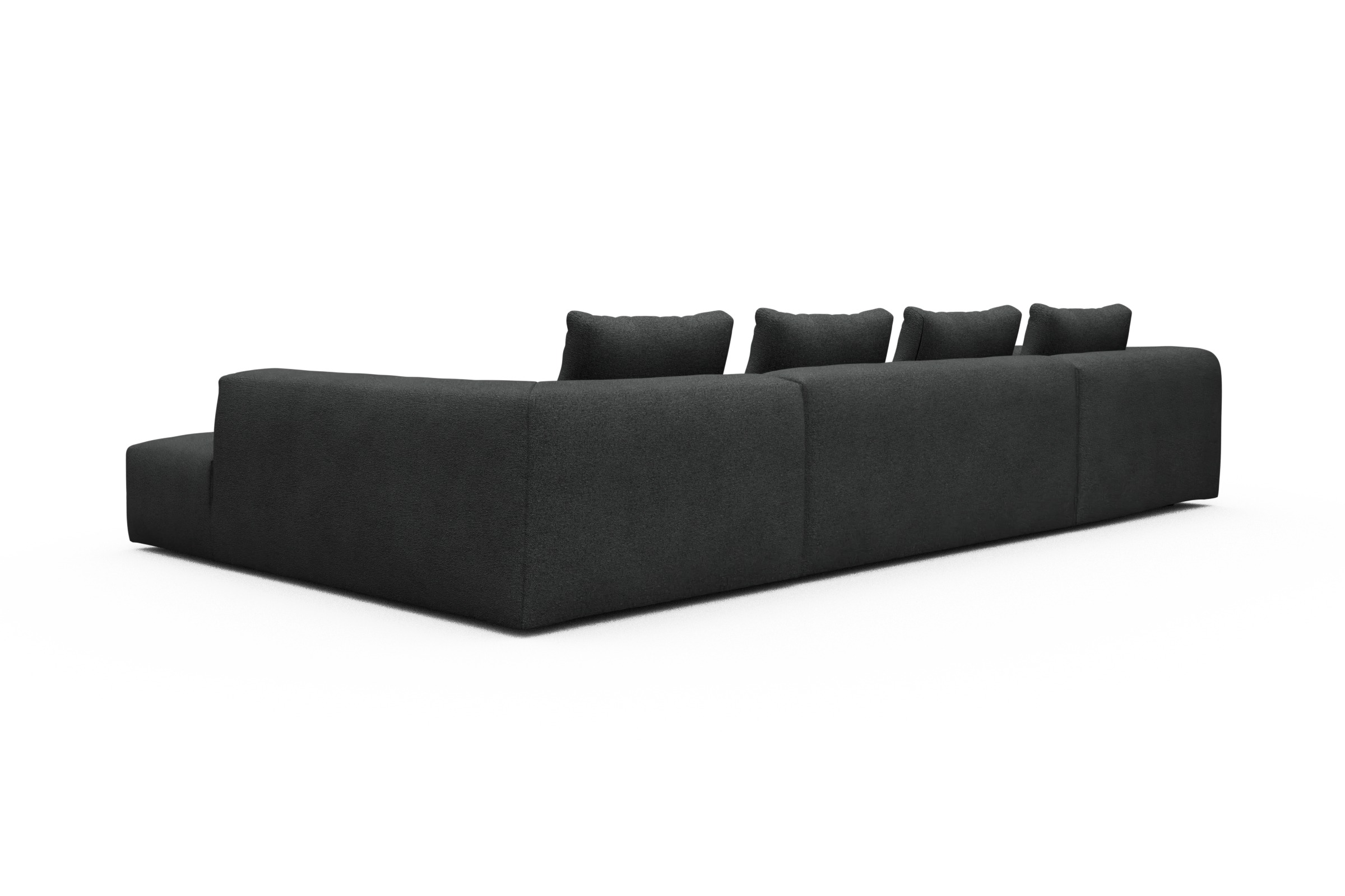 Wohnlandschaft Fred Relax-Ecke rechts mit 2-Sitzer und Chaiselongue links Boucle-Charcoal
