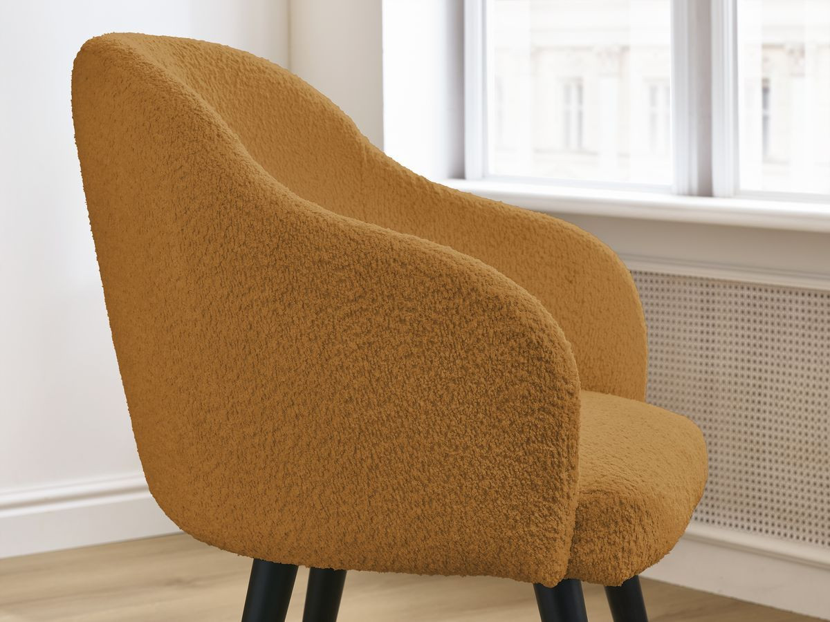 Bobochic Sophie Esszimmerstuhl 2er-Set mit skandinavischen Beinen, schwarz Bouclé-Stoff Gelb