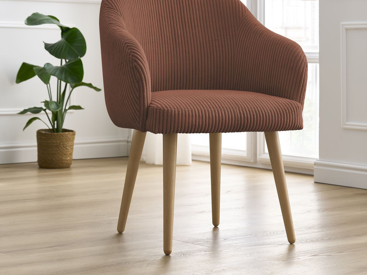 Bobochic Sophie Esszimmerstuhl 4er-Set mit skandinavischen Holzbeinen Cordsamt Orange