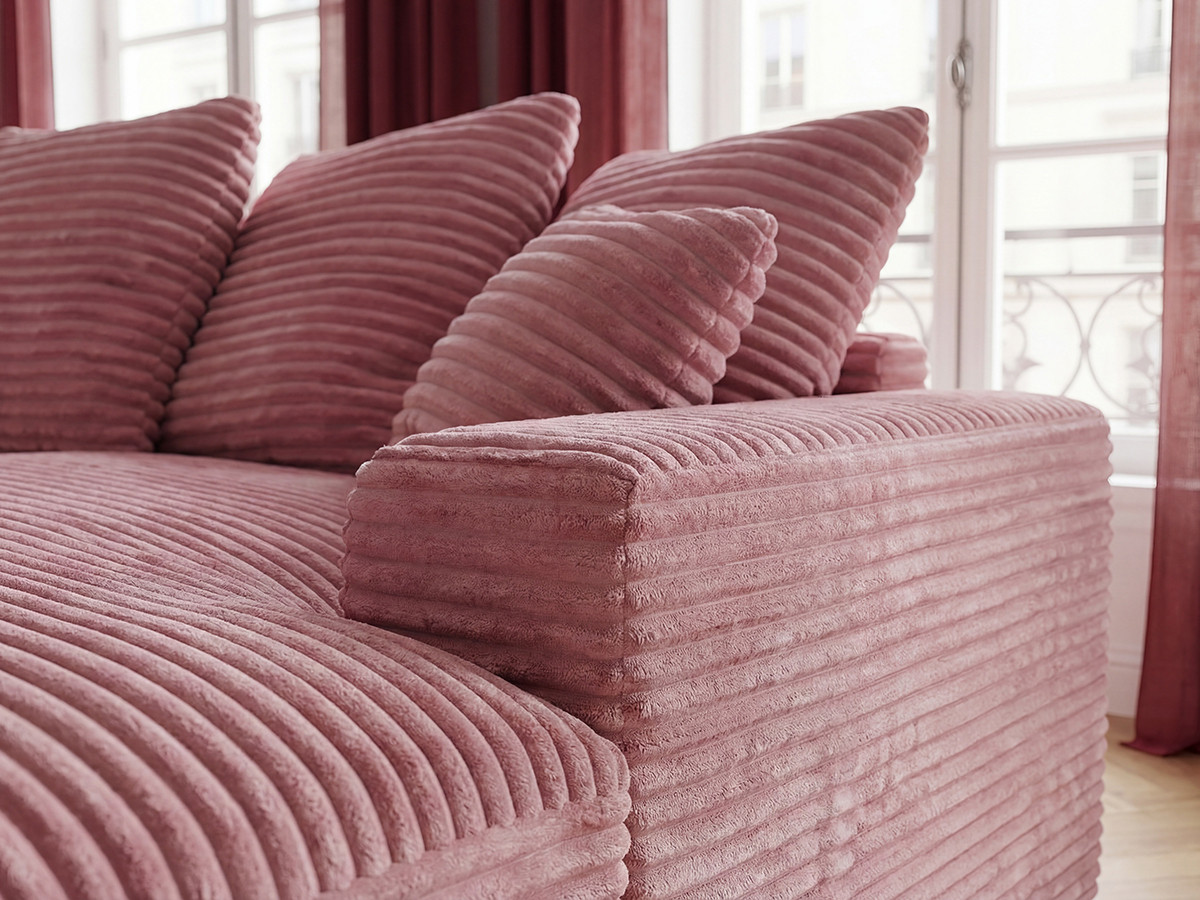 Bobochic Nevada Sofa 3-Sitzer 226 × 150 cm Breitcord weich Rosa
