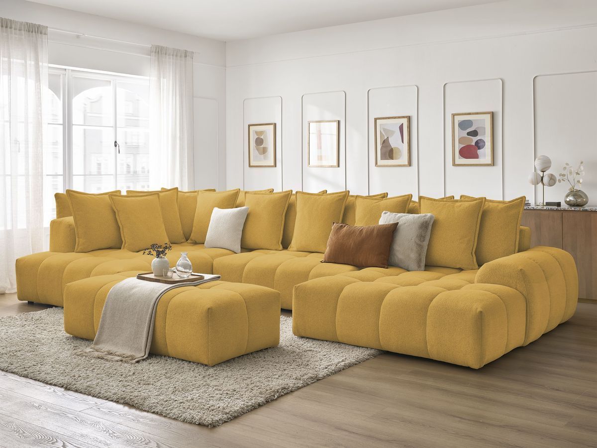 Bobochic Everest Wohnlandschaft mit Pouf, 14 Kissen Melange-Stoff Gelb Ecke rechts
