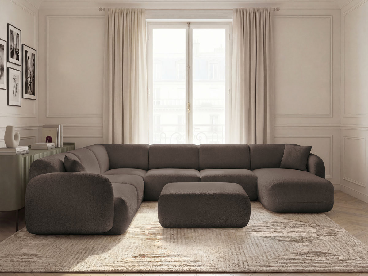 Bobochic Anda Wohnlandschaft mit Pouf 373 × 289 cm Chenille Braun Ecke links