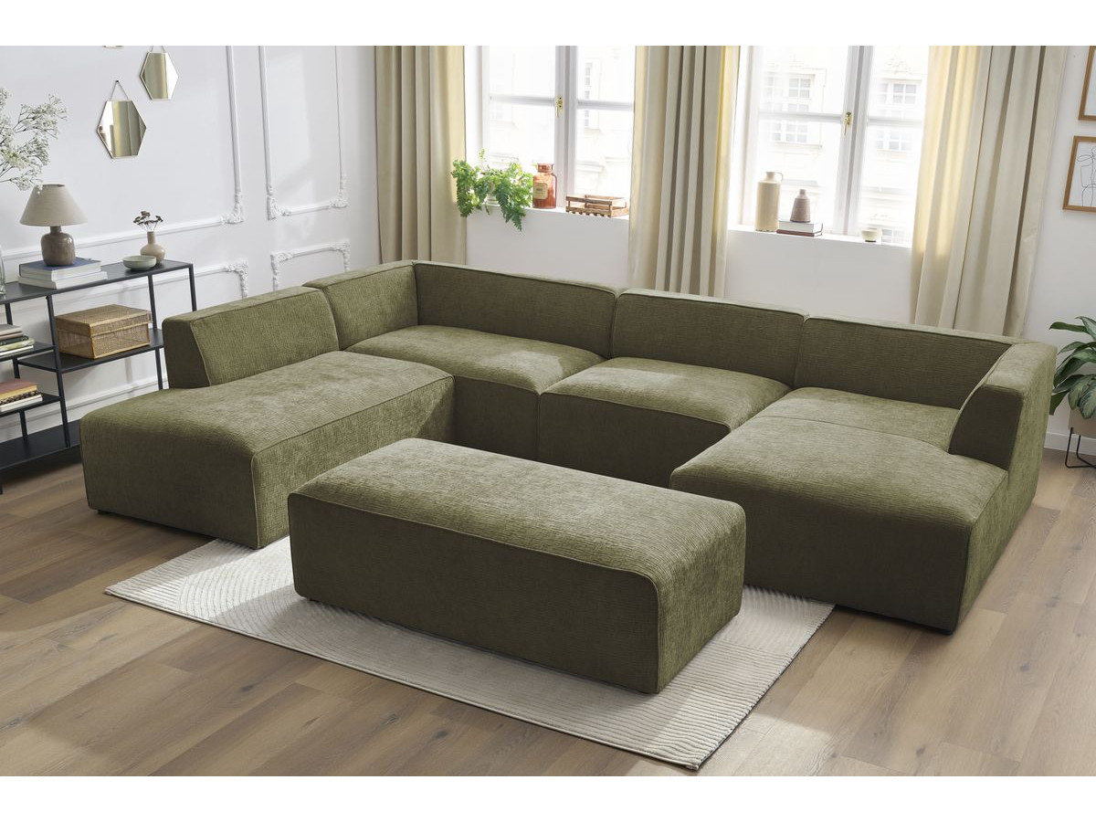 Bobochic Megeve Wohnlandschaft mit Pouf Strukturstoff Grün Ecke rechts