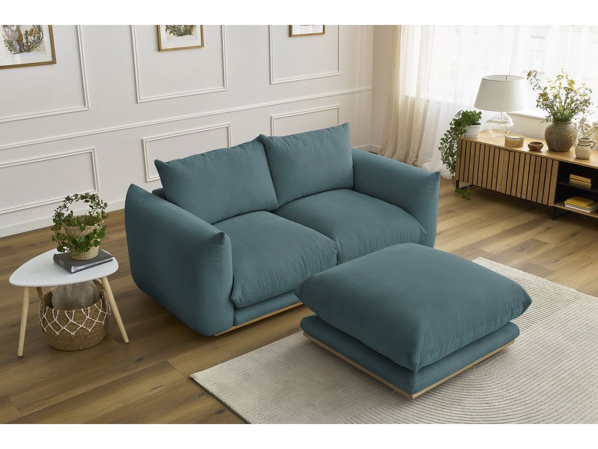 Bobochic Ernest Sofa 3-Sitzer mit Pouf 193 × 106 cm Stoff Dunkelblau