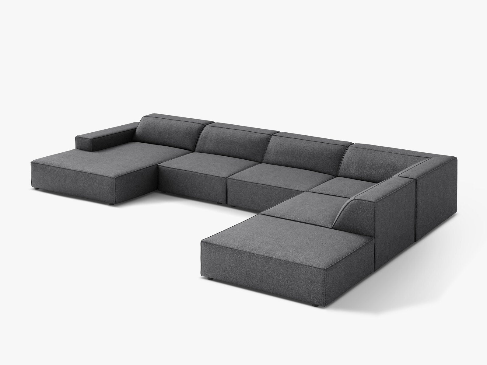 Micadoni Panorama-Ecksofa Jodie 7-Sitzer Rechts Boucle Baloo Dunkelgrau