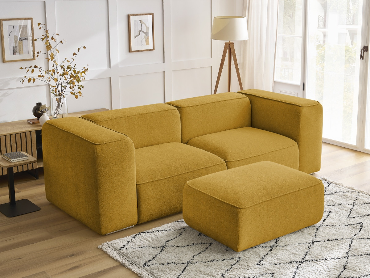 Bobochic Zephyr Sofa 3-Sitzer mit Pouf Strukturstoff Gelb