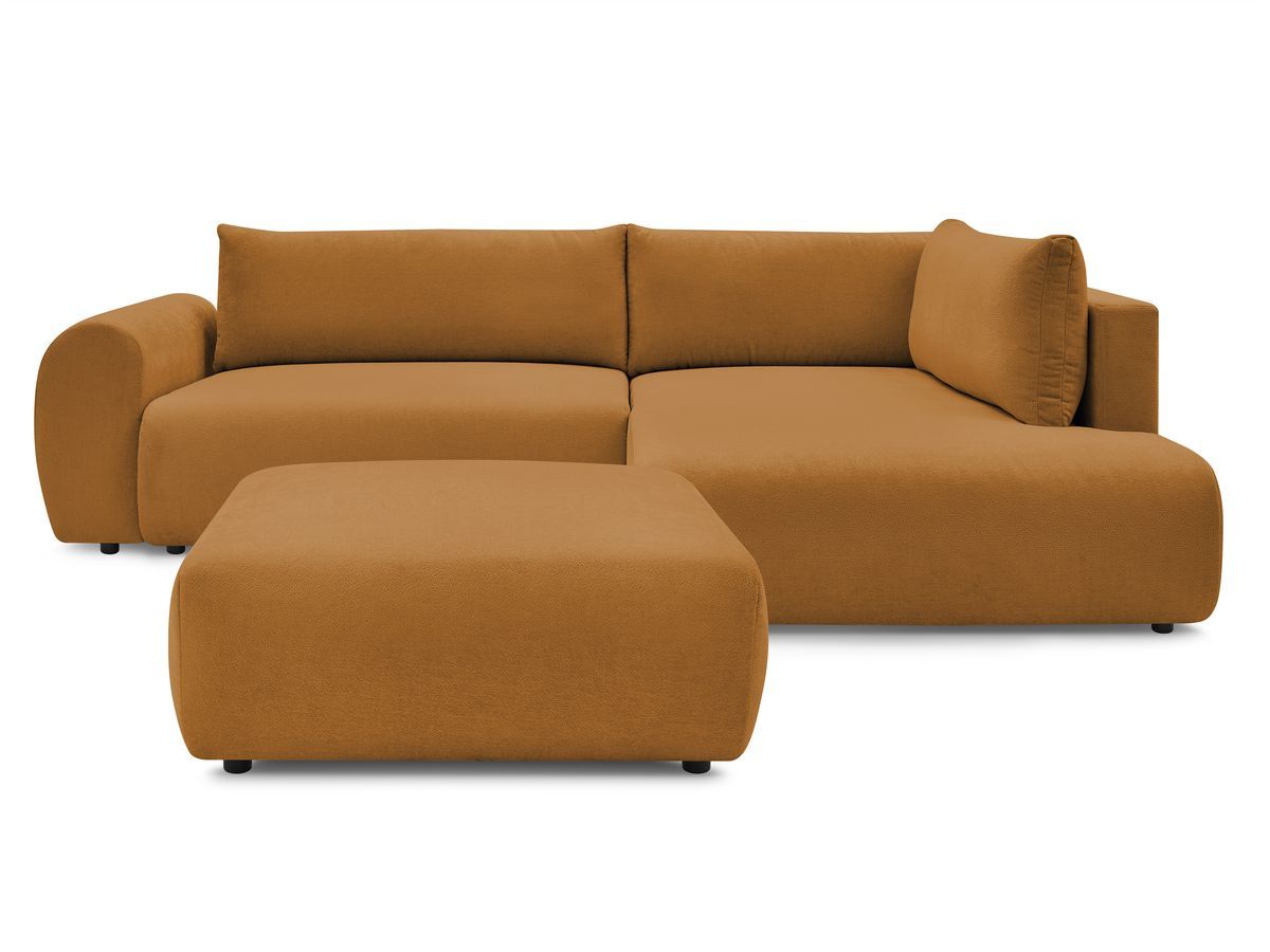 Bobochic Lucien Ecksofa mit Schlaffunktion und Bettkasten und Pouf 296 × 198 cm Stoff Gelb Ecke rechts