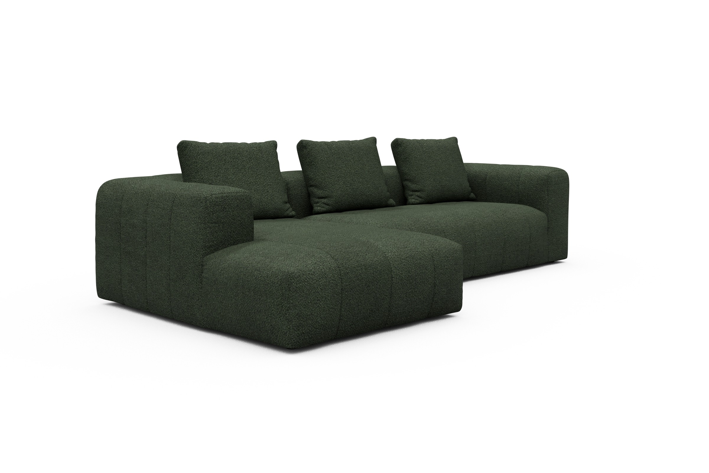 Ecksofa Hugo 2,5-Sitzer Armlehne rechts mit Chaiselongue Vanora-Deep-Green
